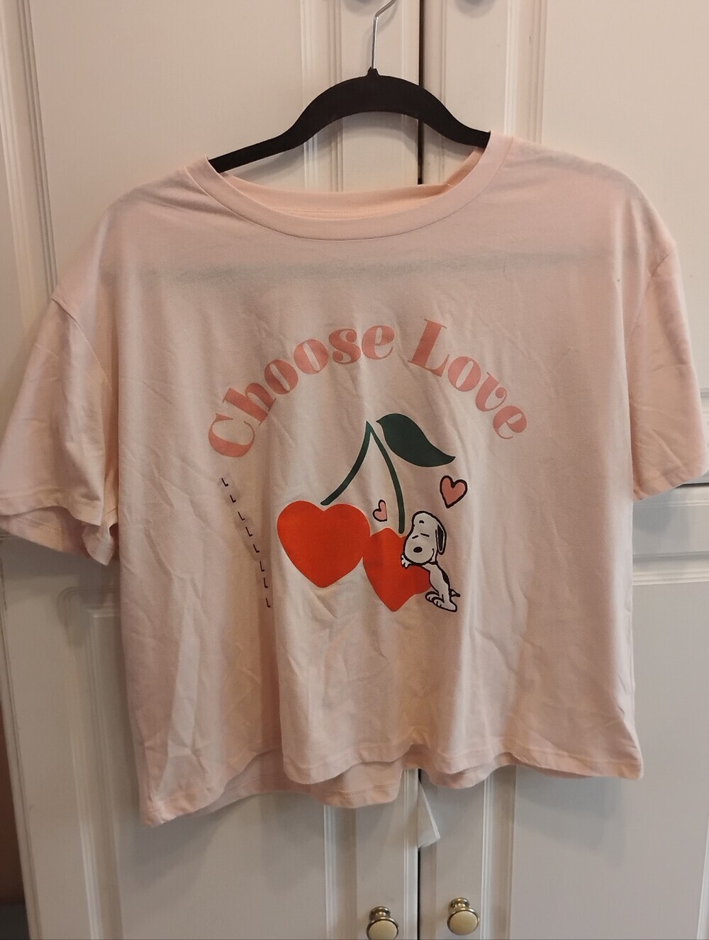 Grayson Threads Pink 'Choose Love' Tee with Red Cherry Graphic, Size L, NWT
